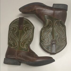 Rank 45 Boys Brown & Green Western Boots Kasey Broad Square SZ 3